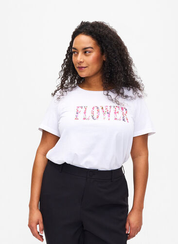T-skjorte i bomull med teksttrykk, B. White w. Flower, Model image number 0