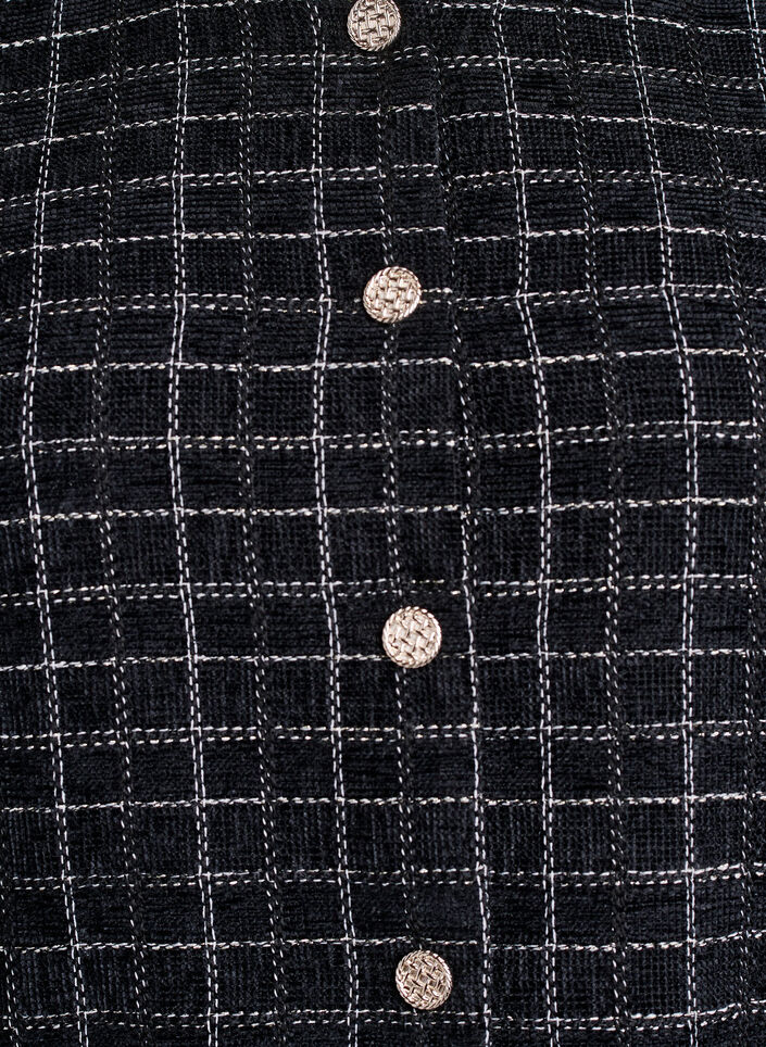Kort rutete bouclé-blazer med rund hals, Black w. Check, Packshot
