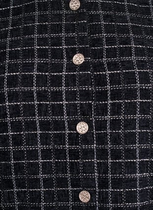 Zizzi Kort rutete bouclé-blazer med rund hals, Svart, Packshot image number 2