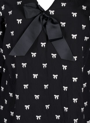 Zizzi Bluse med sløyfer og 3/4-ermer, Black White Bow, Packshot image number 2