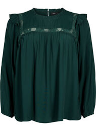 Viskosebluse med volanger og blonder, Scarab