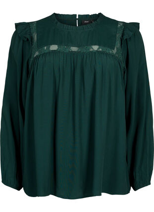 Viskosebluse med volanger og blonder, Scarab, Packshot image number 0