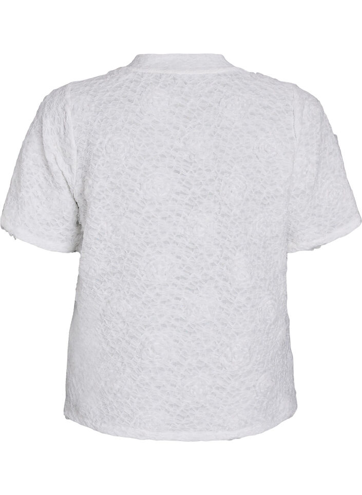 Bluse med 3D-blomster og korte ermer, Hvit, Packshot image number 1