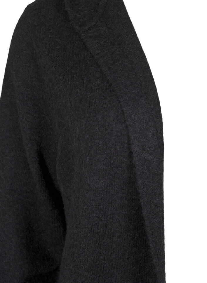Lang strikket cardigan med ull og hette, Dark Grey Melange, Packshot image number 2