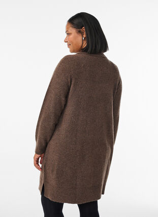 Zizzi Kort strikkekjole med poloskjorte-krage og knapper, Rain Drum Mel., Model image number 2