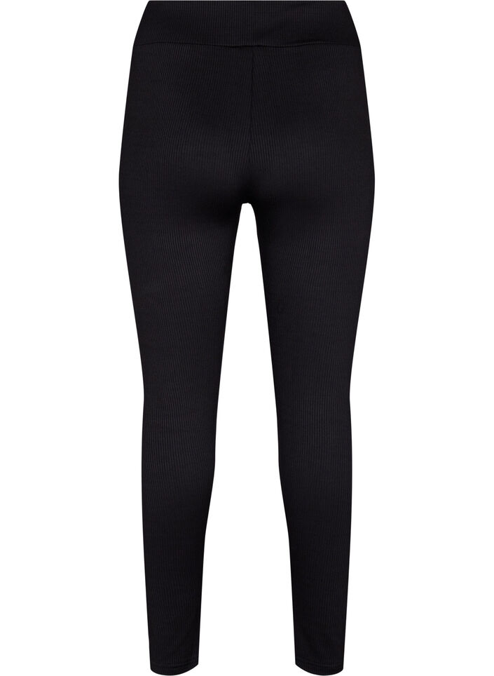 Leggings med stretch og ribbet struktur, Black, Packshot image number 1