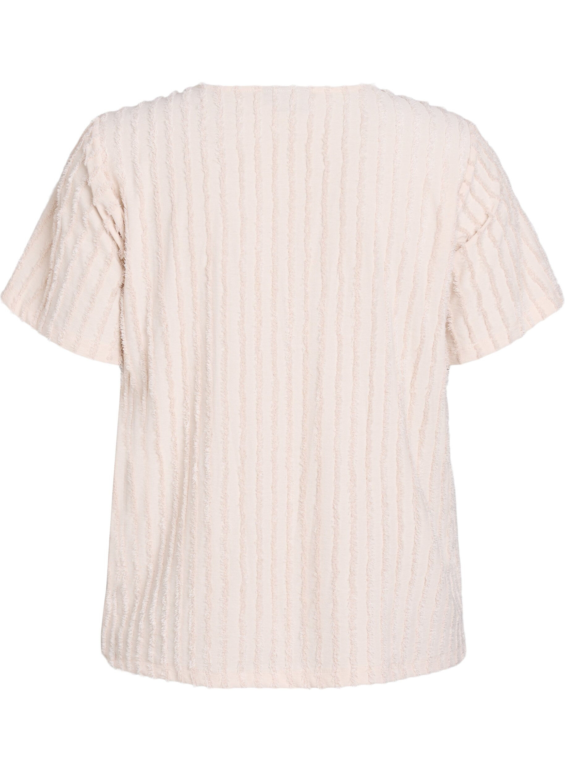Zizzi Bluse med korte ermer og stripete tekstur, Beige, Packshot image number 1