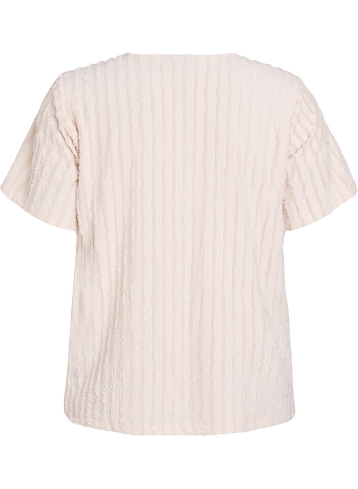Bluse med korte ermer og stripete tekstur, Beige, Packshot image number 1