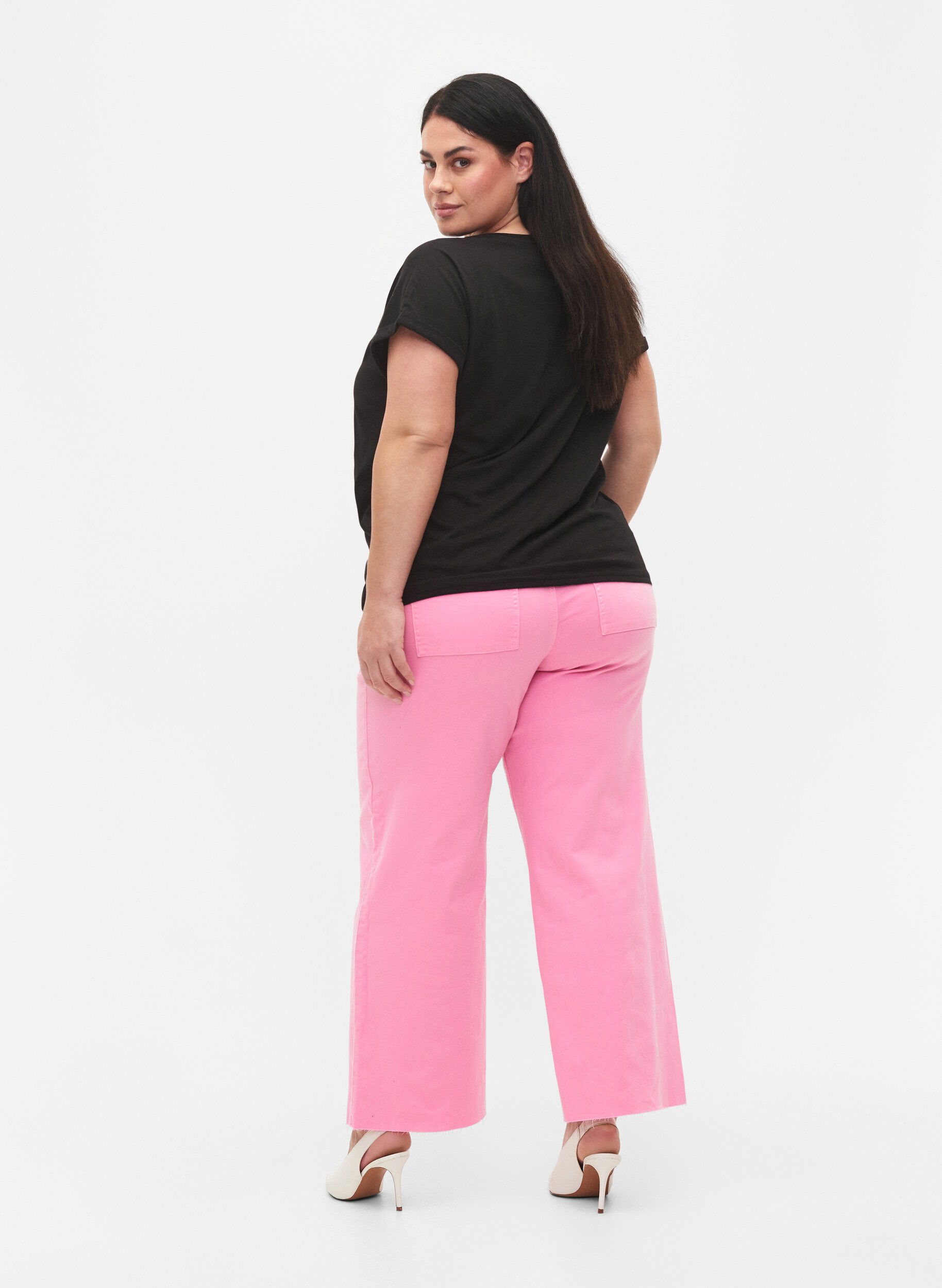 Zizzi Flared jeans med h&oslash;yt liv, Rosa, Model image number 1