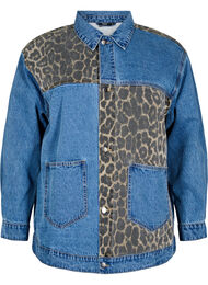Denimskjorte med leopardmønstrede detaljer, LEO Color block