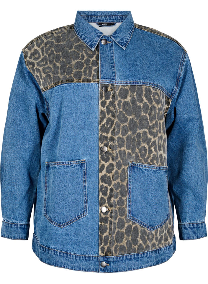 Denimskjorte med leopardmønstrede detaljer, LEO Color block, Packshot