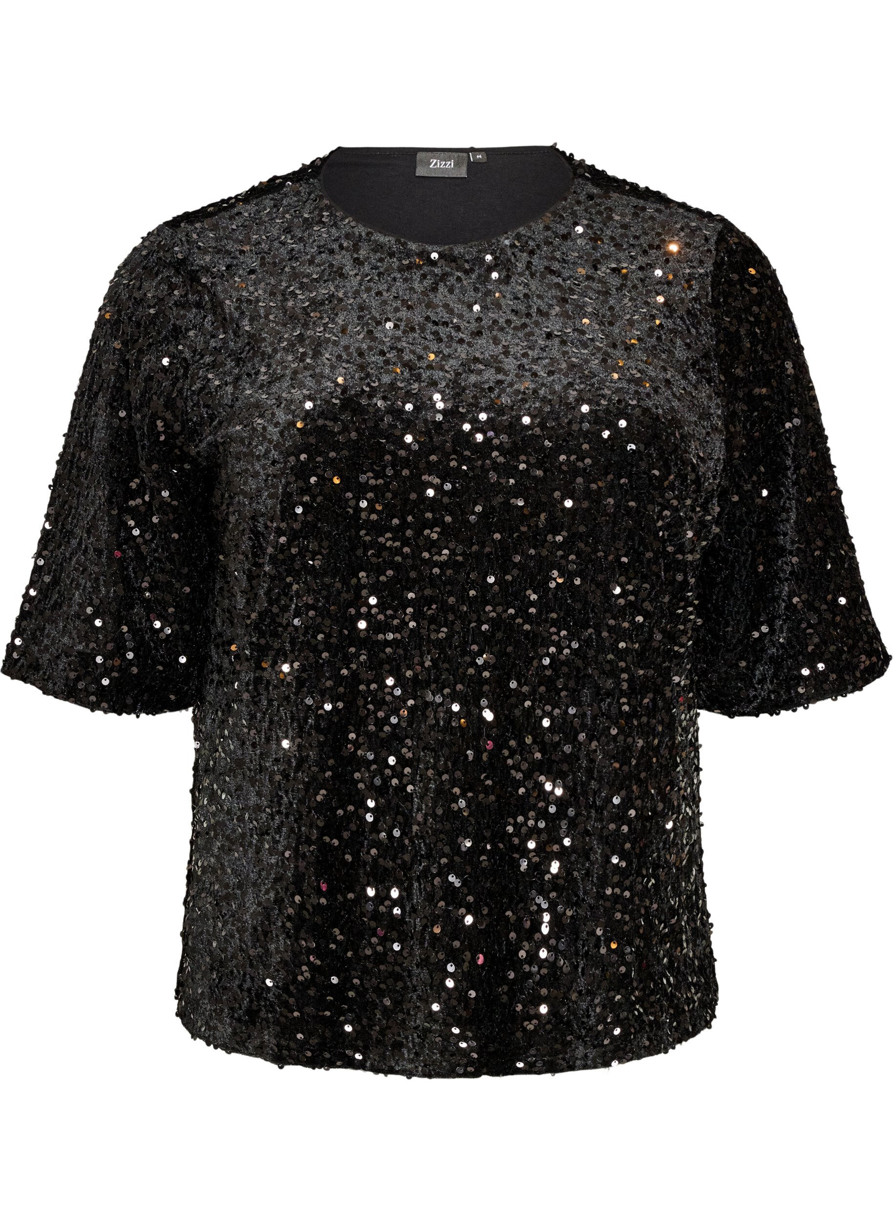 Paljettbluse med albuelange ermer