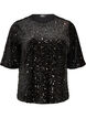 Paljettbluse med albuelange ermer, Svart, Packshot image number 0