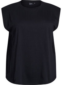 Ermeløs jerseybluse med skulderputer, Svart Ermeløs jerseybluse med skulderputer