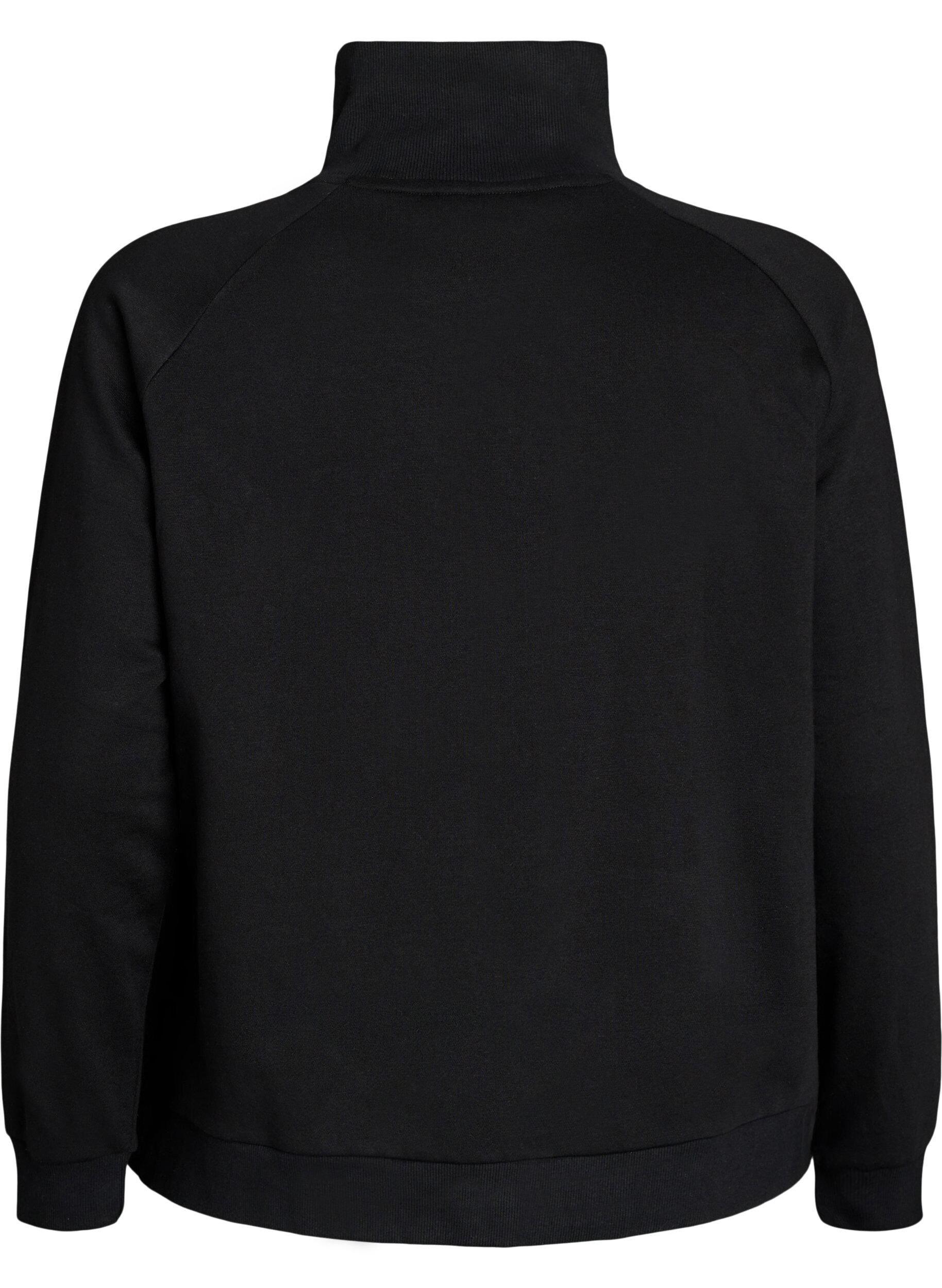 ZizziSweat cardigan med h&oslash;y krage og glidel&aring;s, Svart, Packshot image number 1