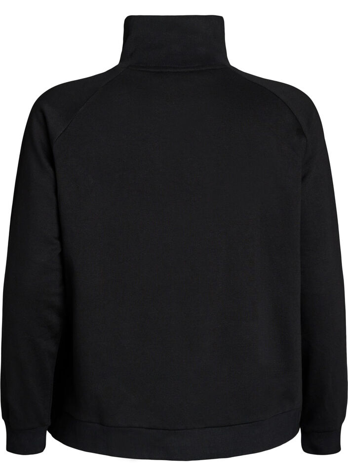 Sweat cardigan med h&oslash;y krage og glidel&aring;s, Svart, Packshot image number 1