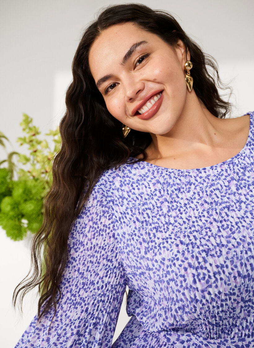 Blomstret plissert kjole med løpesnor, Small Flower AOP, Image image number 0