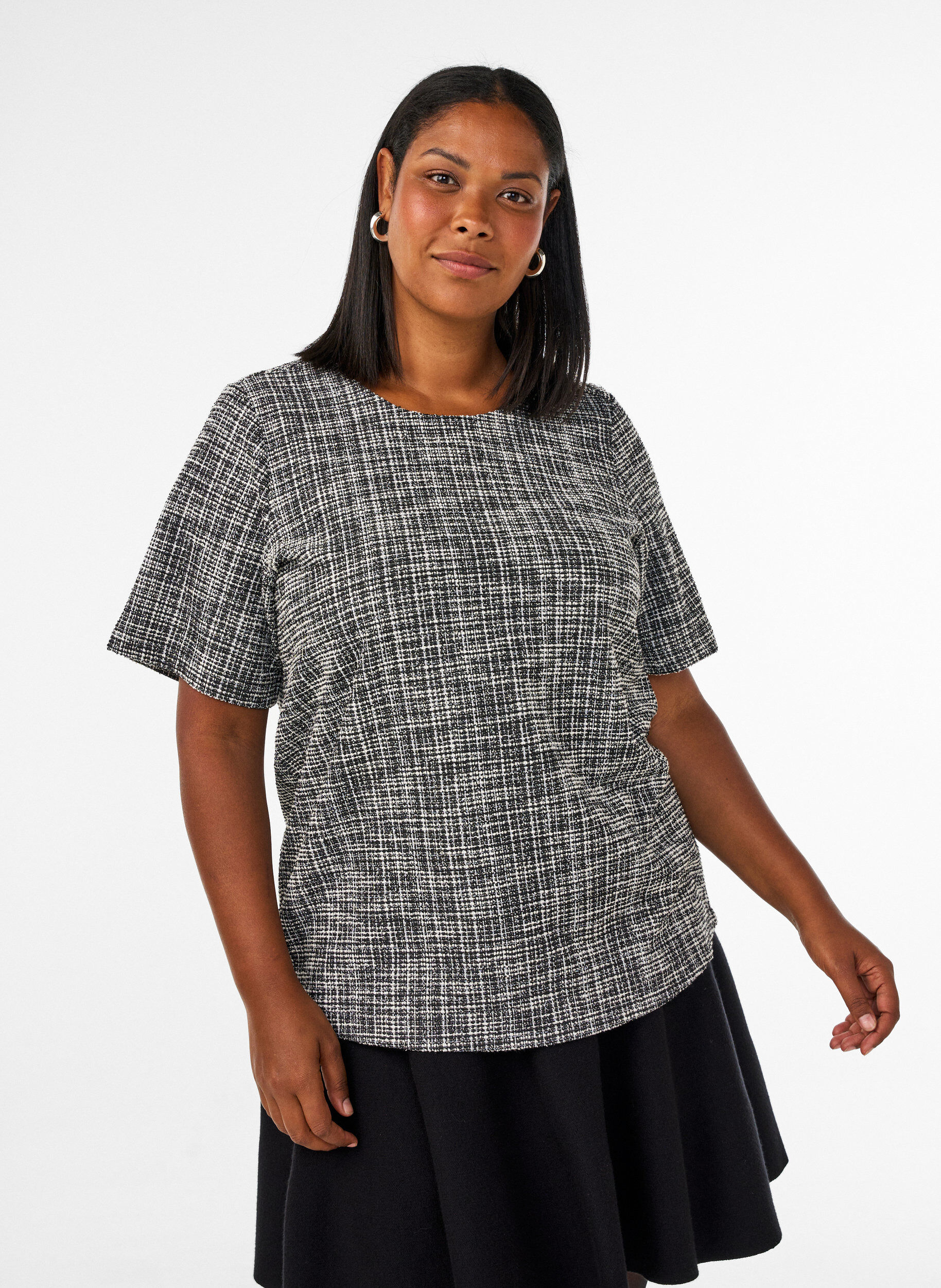 Vevd bluse med knappedetaljer, Vanilje, Model