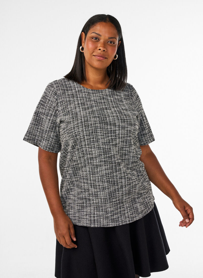 Vevd bluse med knappedetaljer, Vanilje, Model image number 0