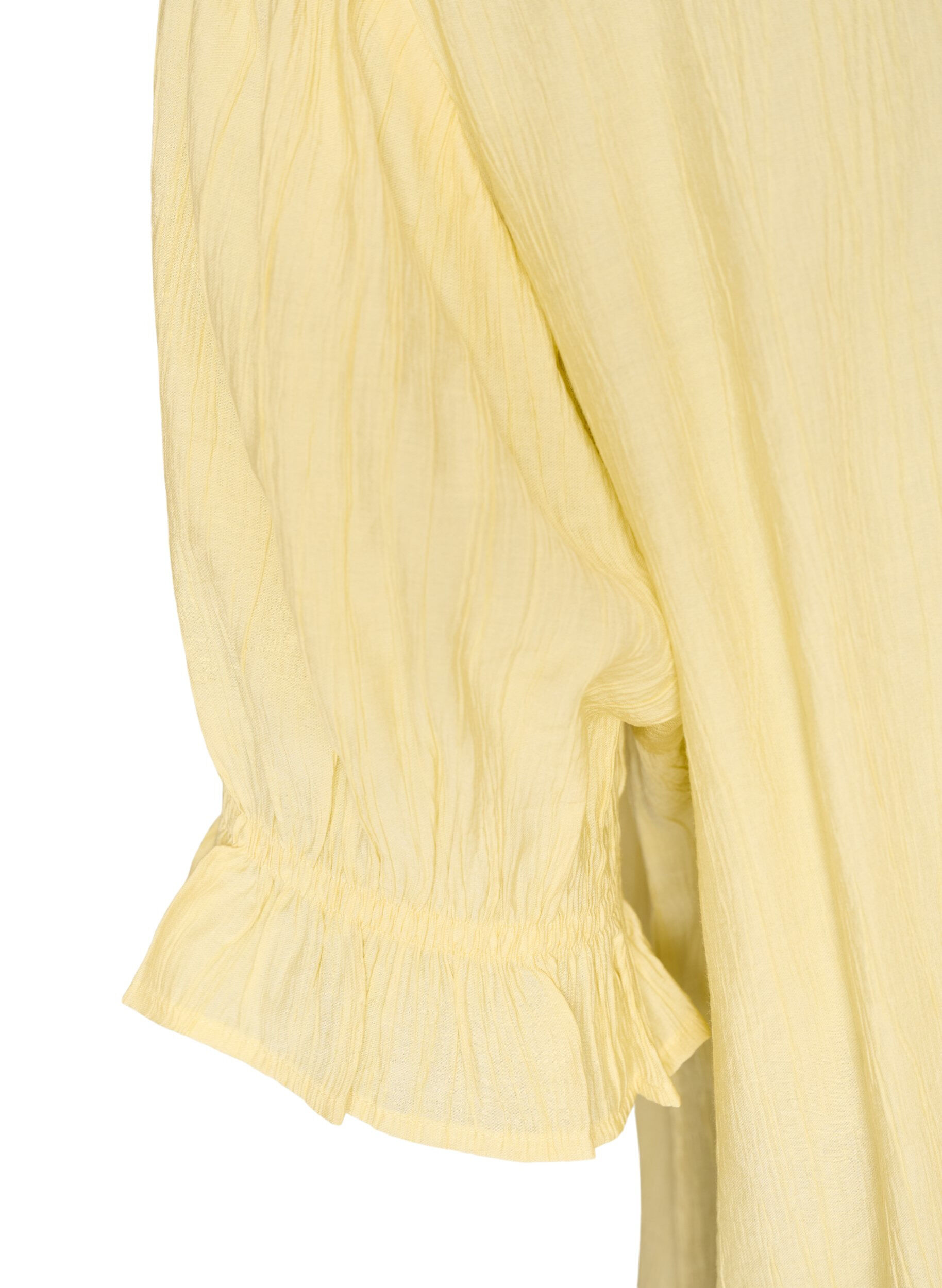 ZizziKortermet bluse i en blanding av viskose med tekstur og volangermer, Gul, Packshot image number 3