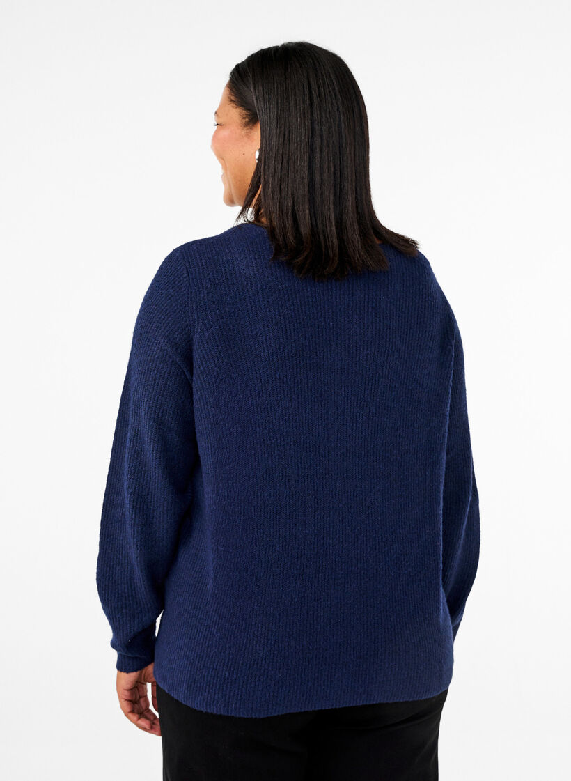 Strikket bluse med v-hals og lange ermer, Naval A. Black Mel., Model image number 1