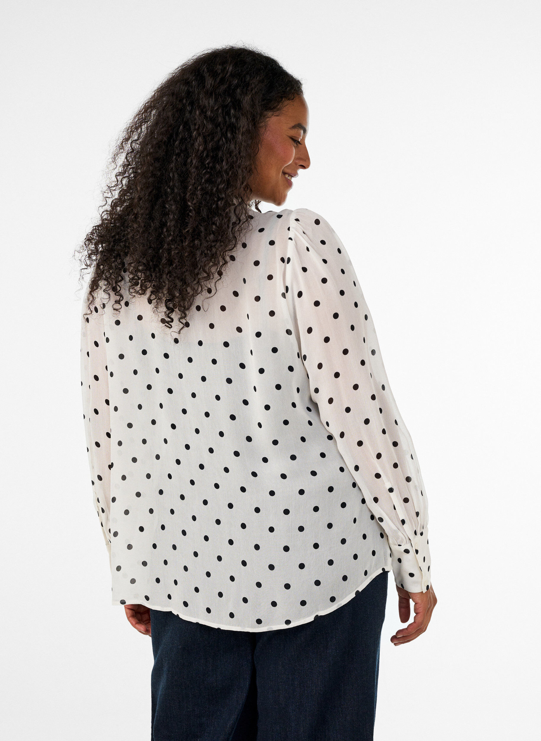 ZizziViskosebluse med en volangkrage, Hvit, Model image number 2