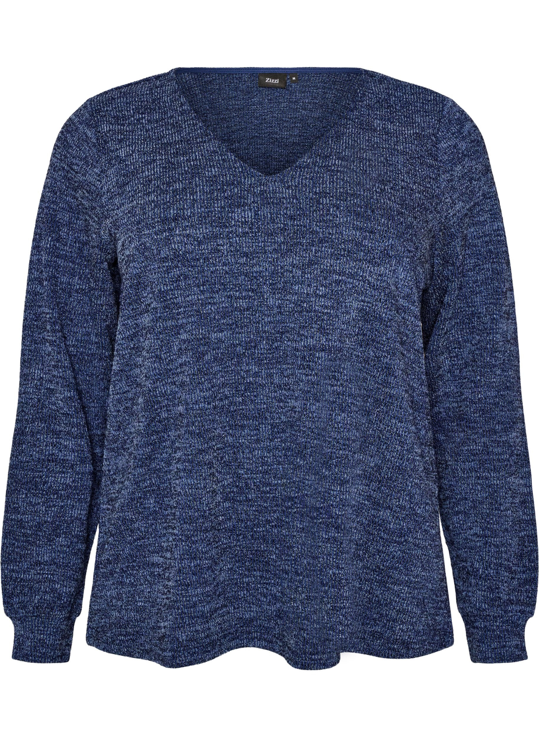 Jerseybluse med V-hals og lange ermer