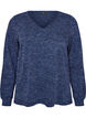 Jerseybluse med V-hals og lange ermer, Bl&aring;, Packshot image number 0