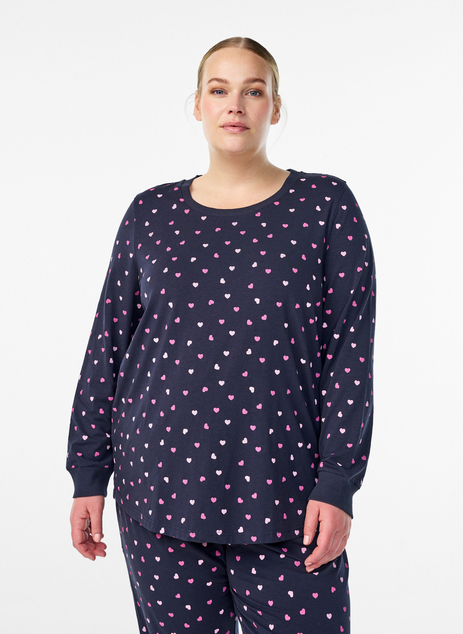 Nattbluse med et trykk, Bl&aring;, Model