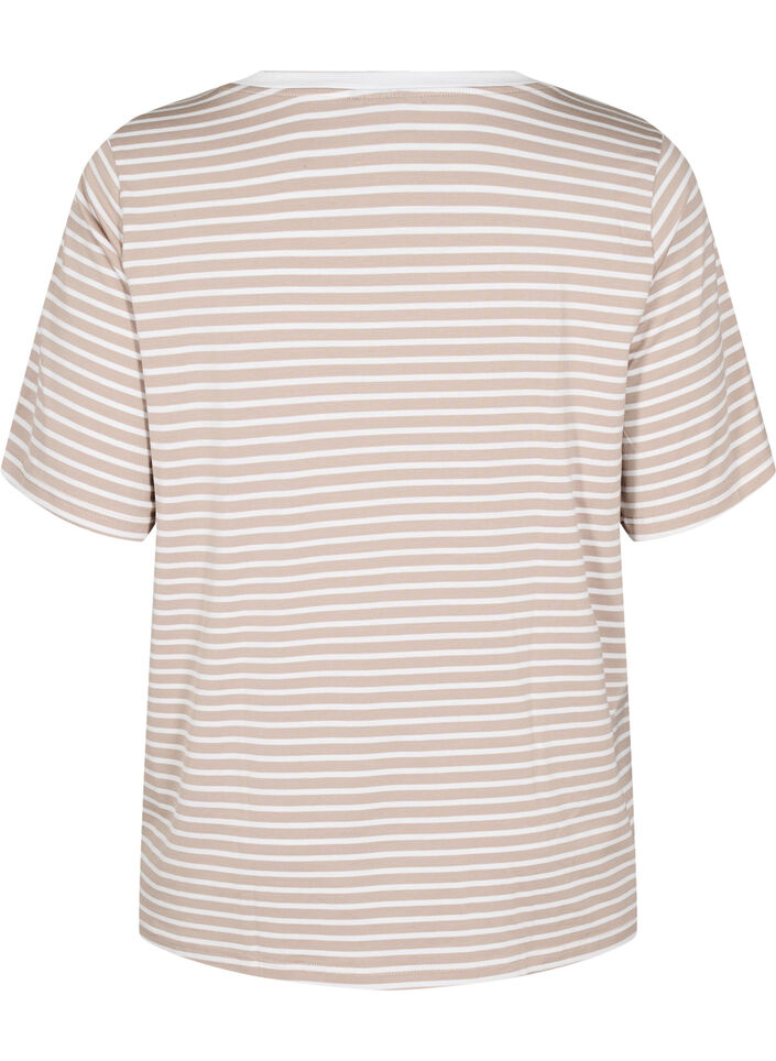 T-skjorte med TENCEL&trade; Lyocell og striper, Beige, Packshot image number 1