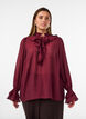 Viskosebluse med volanger og lange ermer, R&oslash;d, Model image number 0