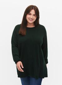 Strikket bluse i bomull og viskoseblanding, Grønn Strikket bluse i bomull og viskoseblanding, Grønn, Model