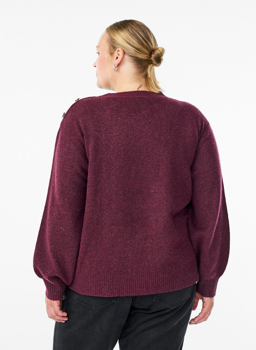 Strikket bluse med knappdetalj, M&oslash;rk Bordeaux, Model image number 2