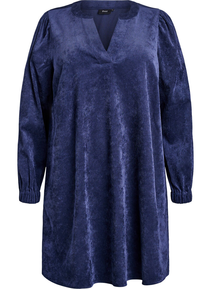 Kort fløyelskjole med lange ermer, Peacoat, Packshot