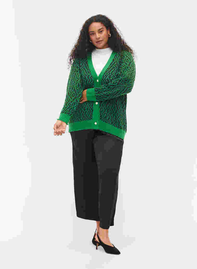 Mønstrete strikket cardigan med knapper, Jolly Green Comb, Model