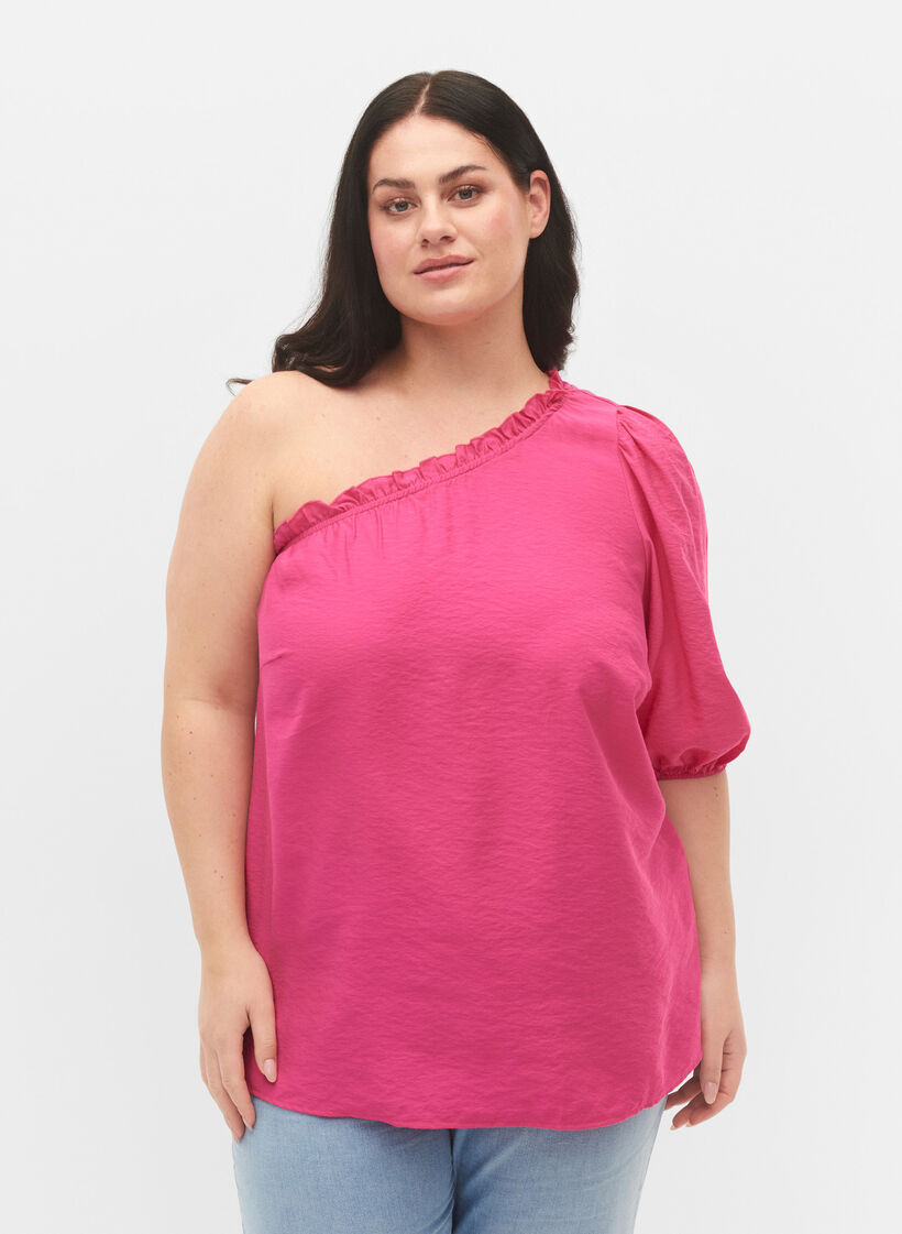 One-shoulder bluse i viskose, Rosa, Model image number 0