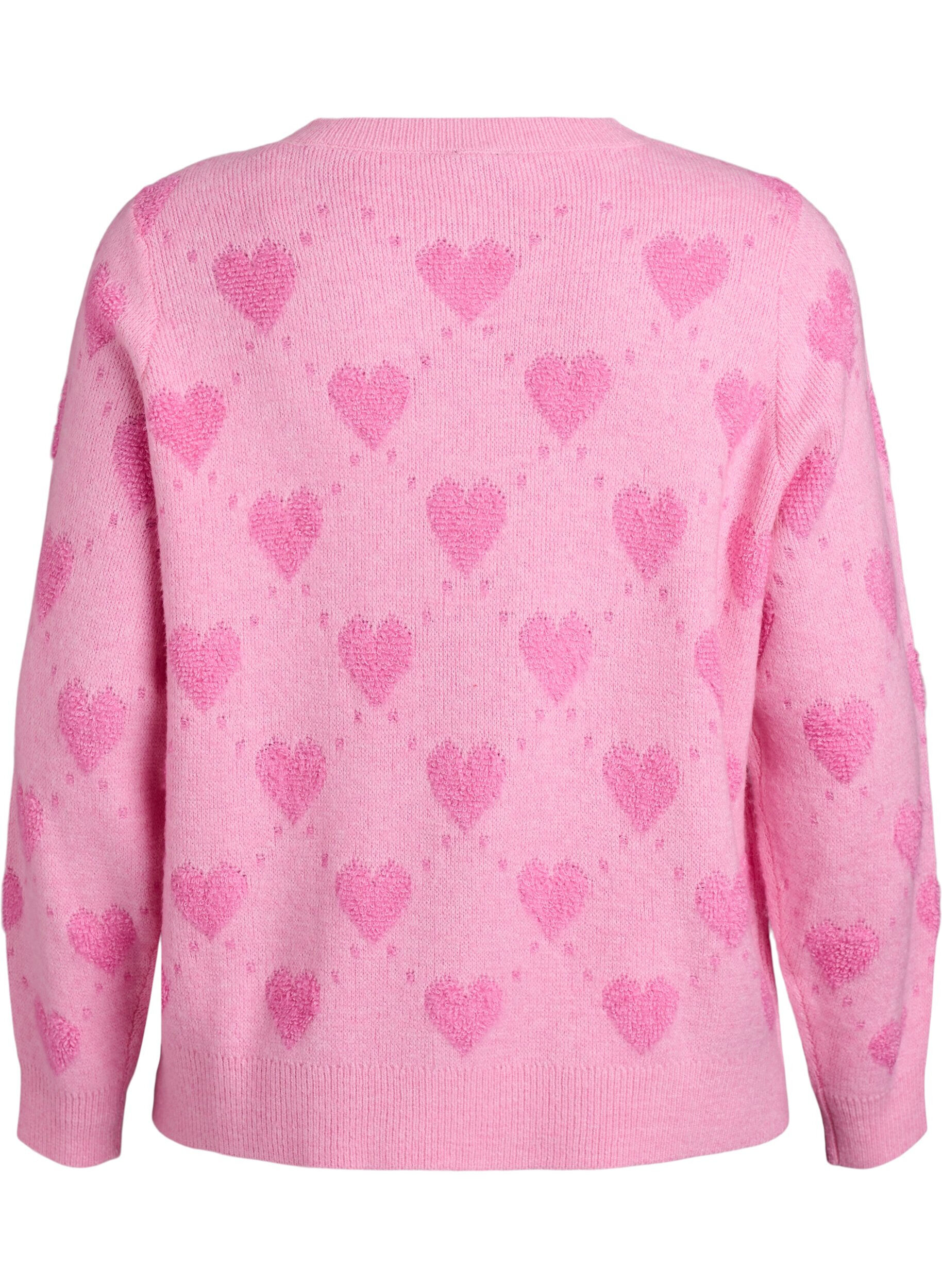 Zizzi Cardigan med hjerter og gyldne knapper, Rosa, Packshot image number 1