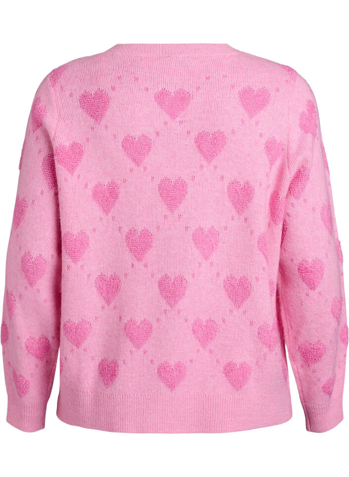 Cardigan med hjerter og gyldne knapper, Rosa, Packshot image number 1