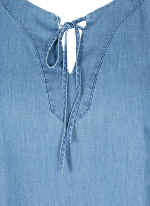 Kortermet denimbluse i bomull, Medium Blue Denim, Packshot image number 2