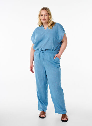 Zizzi FLASH - Løs bluse med cap-ermer, Blå, Model image number 1