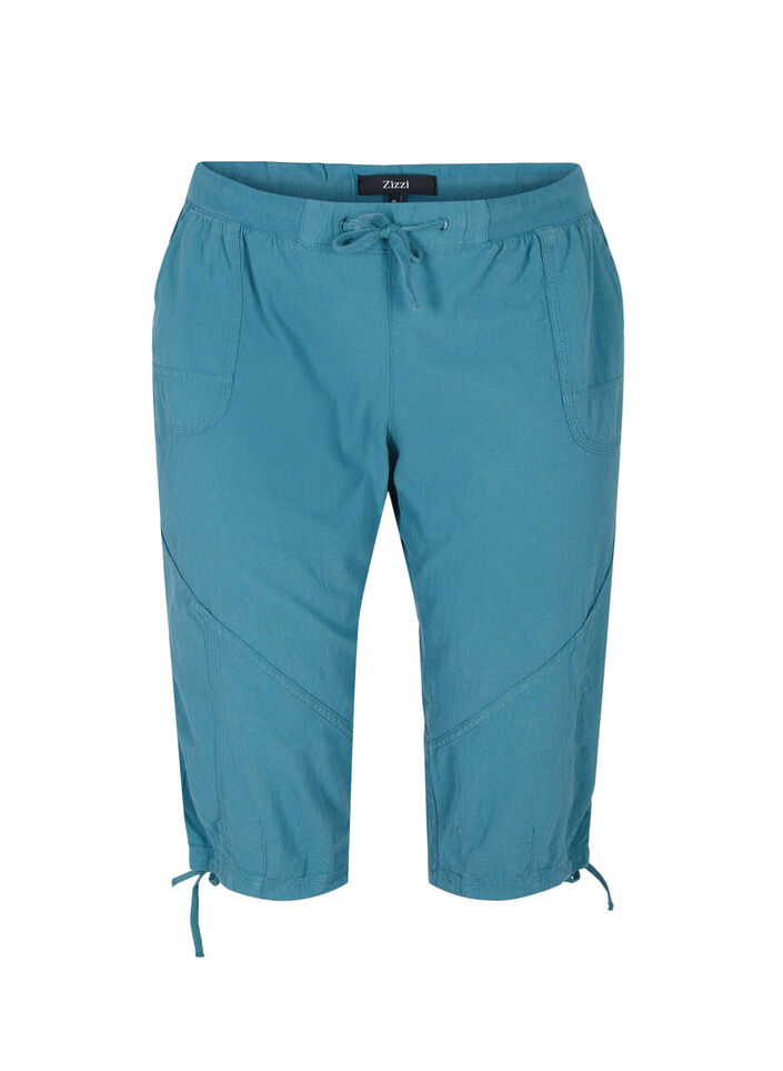 Løse capribukser i bomull, Blå, Packshot image number 0