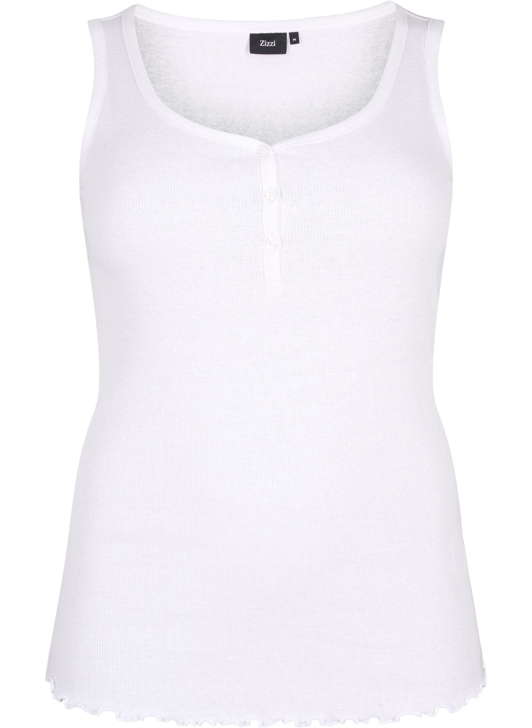 Zizzi Ribbestrikket tanktopp med knapper, Bright White, Packshot image number 0
