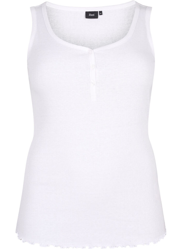 Ribbestrikket tanktopp med knapper, Bright White, Packshot image number 0