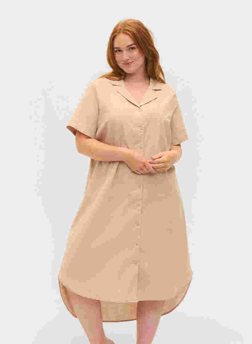 Lang bomullsskjorte med korte ermer, Humus, Model image number 0