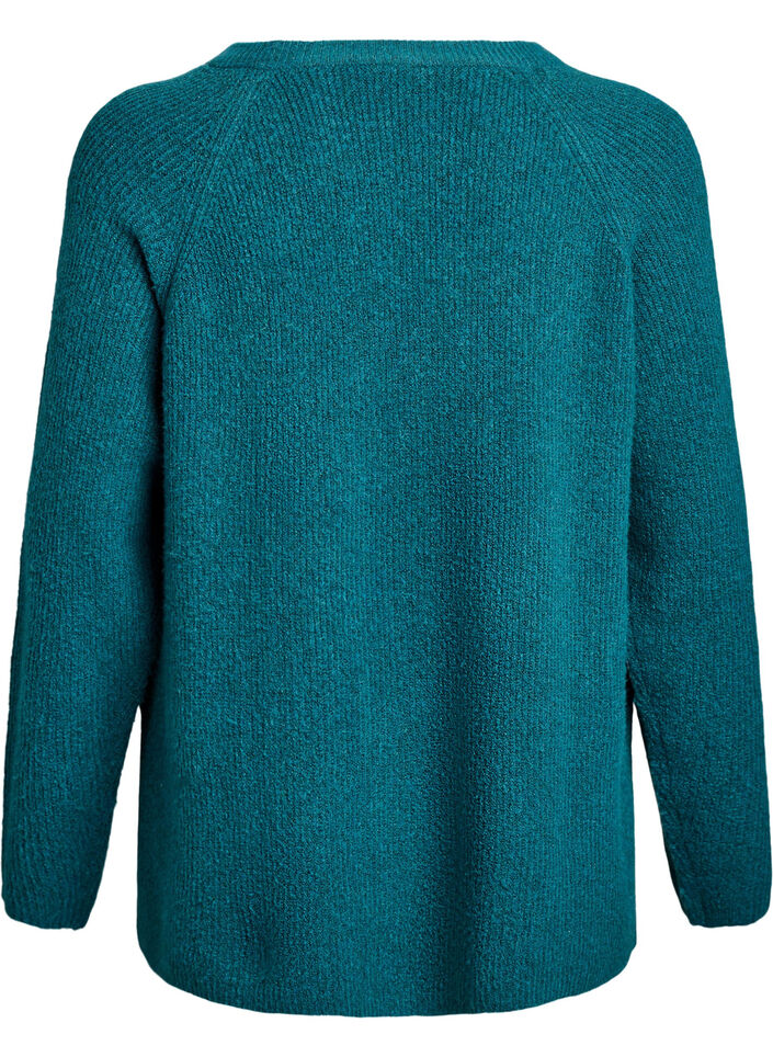 Strikkegenser med diagonalt m&oslash;nster og raglanermer, Gr&oslash;nn, Packshot image number 1