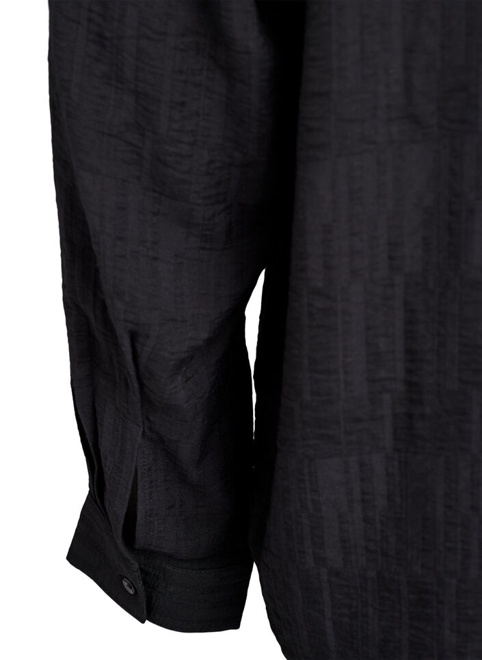 Loose fit skjorte med tekstur og V-hals, Svart, Packshot image number 3