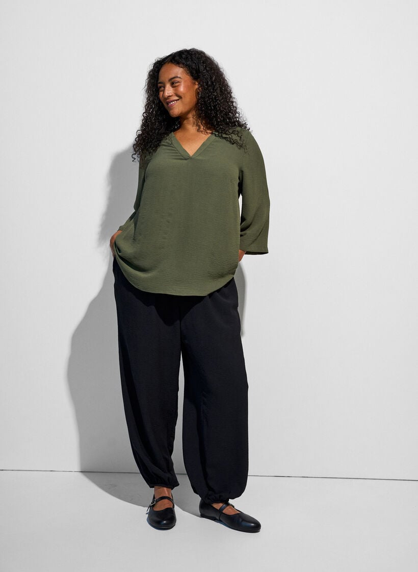 Bluse med 3/4 ermer, Gr&oslash;nn, Model image number 1