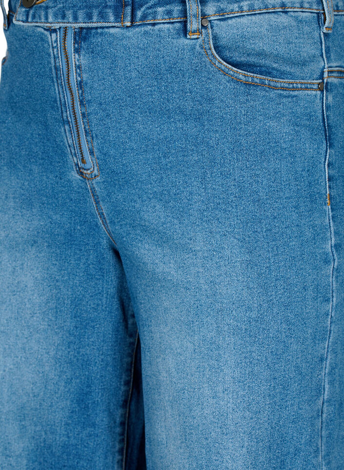 Cropped jeans med vidde, Blue denim, Packshot