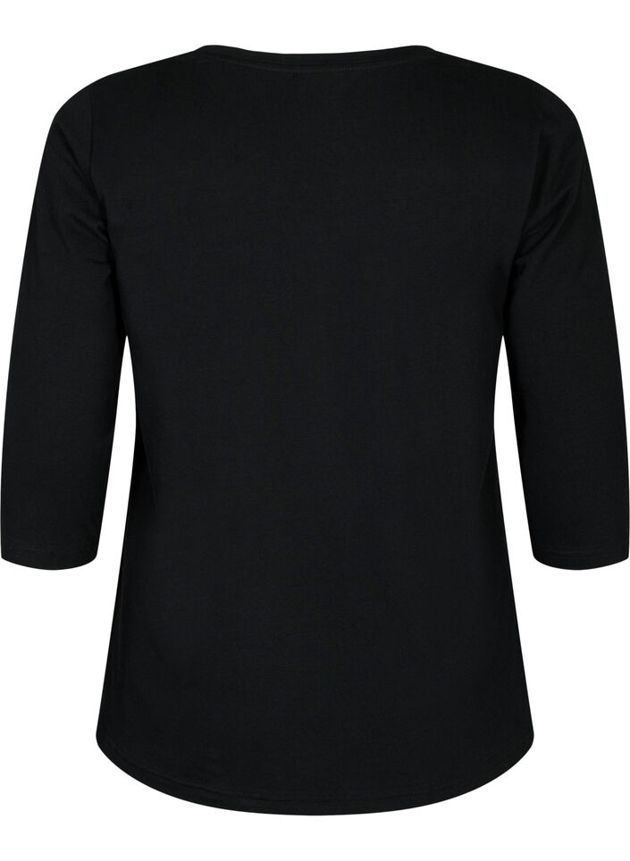 Basis T-skjorte i bomull med 3/4 ermer, Svart, Packshot image number 1