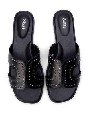 Flate slip-on-sandaler med bred passform og nitter, Black, Packshot image number 2